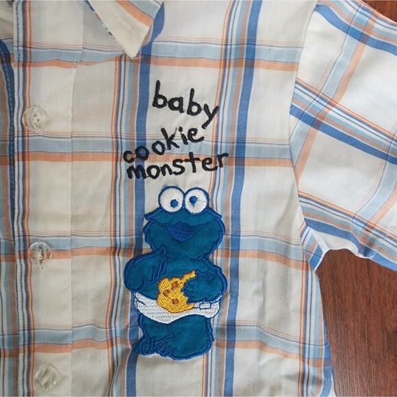 VINTAGE SESEME BEGINNINGS COOKIE MONSTER PLAID SHIRT SIZE 6/9MTHS - Picture 3 of 6